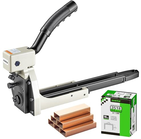 meite HB3518 Manual Carton Closing Stapler with 1,600 Pcs 18 mm Staples, Uses 34.7mm Crown 16 Gauge Carton Closing Staples, for Cardboard Box Assembly