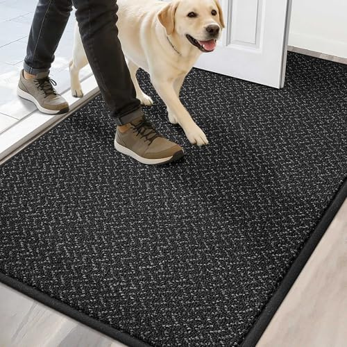 COSY HOMEER Schmutzfangmatte Innen 80 x 120 cm, Schwarz | Streift Schmutz und Matsch zuverlässig ab, nimmt Feuchtigkeit auf, rutschhemmende TPR-Rückseite, 1 cm flach und waschbar