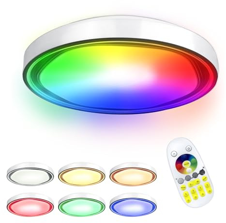 YZNAHRE LED Deckenleuchte dimmbar 60W, RGB Deckenlampe mit Fernbedienung, 2800–6500K, Rund Deckenbeleuchtung