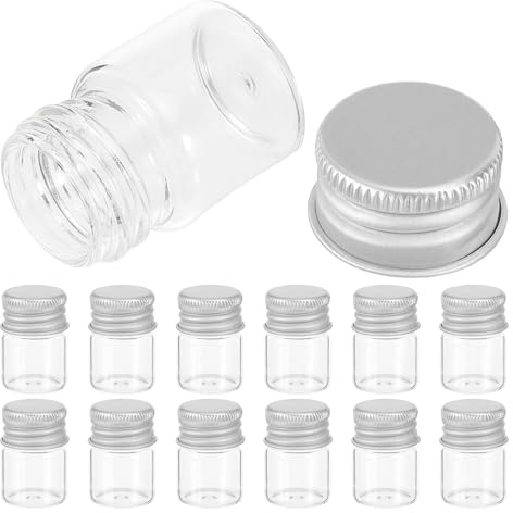 PRETYZOOM Mini Botellas de Vidrio Transparentes 5 Ml Tapa de Aluminio Plateada de Rosca, Pack 100 Unidades, Botellas Pequeñas para Aceites Esenciales, Manualidades y Decoración de