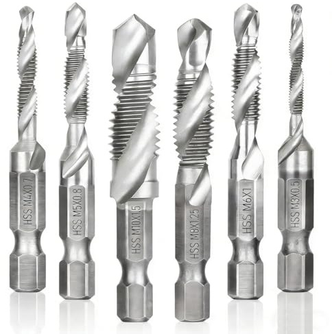 6 Pcs Forets Taraudeurs, Jeu de Taraud Filetage Métrique Taraudage M3 M4 M5 M6 M8 M10, Kit Taraudage, Taraud Machine, pour Perçage et Taraudage Simultané, pour Métal, Bois et Plastique