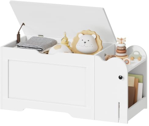 HOOBRO Caja de Juguetes con Forma de Elefante, Baúl con Tapa con Bisagras con Amortiguación, Caja de Almacenaje con Tapa y Estantes Abiertos, Capacidad para 100 kg, para Dormitorio, Blanco EWT148CW01