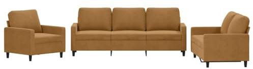 Mhdvray 3-TLG. Sofagarnitur Braun Samt mit Kissen Modernes Wohnzimmer-Set 78/138/198 cm Breit Gemütliches Mini Sofa Sessel Zweisitzer Dreisitzer Couch für kleine Räume Livingroom Bedroom Flur