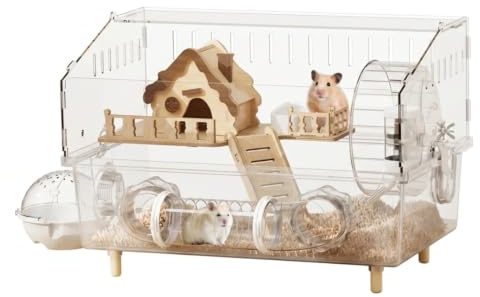 Hamsterbur Nagarium panoramisk hamsterbur akryl och trähölje med tysta tillbehör transparent 100 x 50 x 50 cm