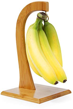Relaxdays SHELDON Fruit And Vegetable Stand, 28.5 x 16 x 16, Decorative Banana Hanger, Bamboo, Natural Brown