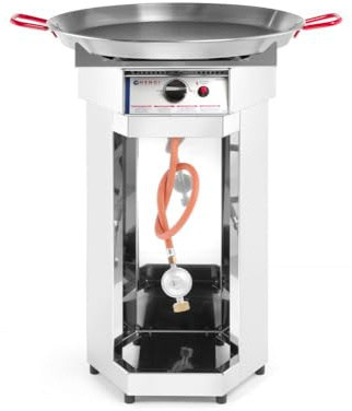 HENDI Fiesta 600, mit Paellapfanne aus Kohlenstoffstahl ø600mm, für Gasflaschen mit 5kg oder 6kg, mit Gasschlauch und Druckminderer, nur zur Aussenbereich, 4,8kW, 600x600x(H)870mm, Edelstahl