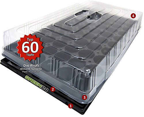 GREEN24 Hydroponik 60 Zimmer-Gewächshaus Profi XL mit automatischer Bewässerung für die Anzucht Zimmer Treibhaus mit Wanne + Kapillarsystem + Topfplatte + Haube