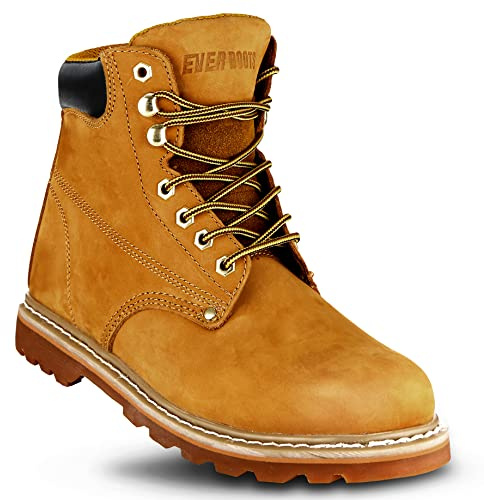 EVER BOOTS Tank Men's Soft Toe Oil Full Grain Leather Work Boots Construction Rubber Sole (9 D(M), TAN)