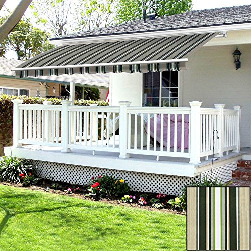 Green Bay 3.5 x 2.5m DIY Patio Retractable Manual Awning Garden Sun Shade Canopy Gazebo Multi-Stripe with Fittings and Crank Handle