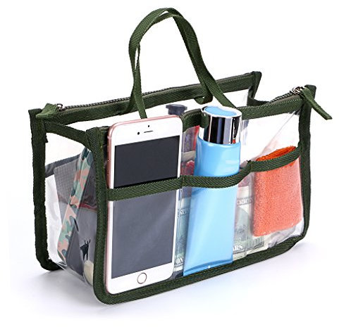 IGNPION Transparente PVC-Einsatz Handtasche Organizer 8 Taschen Reise Make-up Kulturbeutel Kulturbeutel Kosmetiktasche Geldbörse Organizer Einsatz für Mädchen Frauen mit Reißverschluss und Griffen(Arm