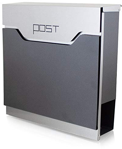 BITUXX® Design Briefkasten Wandbriefkasten Hausbriefkasten Postkasten mit Zeitungsfach Edelstahl Anthrazit Graphit Optik