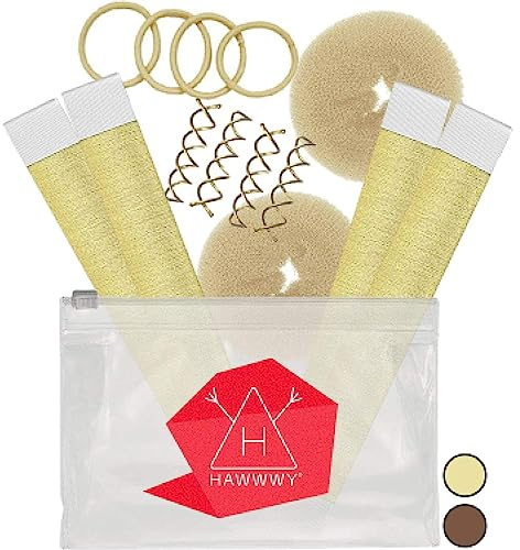 Hawwwy 12-Piece Hair Bun Maker Kit - Donut Bun Accessories for Updos, Ballet Buns, and Twists - Ideal Hair Tools for Women, Girls, and Teens - Includes 2 Donuts, 2 Magic Snap Rolls, and 4 Spin Pins