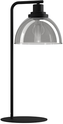 EGLO Tischlampe Beleser Nachttischlampe aus Rauchglas | in schwarz-transparent und Metall in schwarz, Tischleuchte mit Schalter, Lampe Wohnzimmer und Schlafzimmer, E27