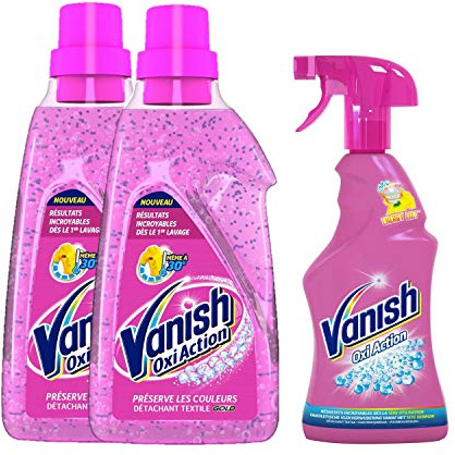 VANISH Pack Détachant Textile Gel Oxi Action Gold 30° 1,5L x 2 + Détachant Textile Avant-lavage Oxi Action Pistolet 750 ml
