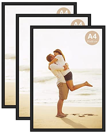 A4 Aluminum Photo Picture Frame, 21 X 30 CM Black Metal Certificate Frames | for Wall Tabletop Display Horizontally or Vertically in Living Room Bedroom Gallery, Set of 3