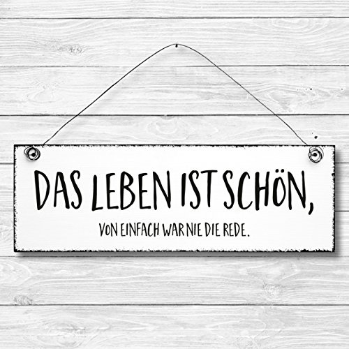 Das Leben ist schön - Dekoschild Türschild Wandschild aus Holz 10x30cm - Holzbild Deko Schild Holzdeko
