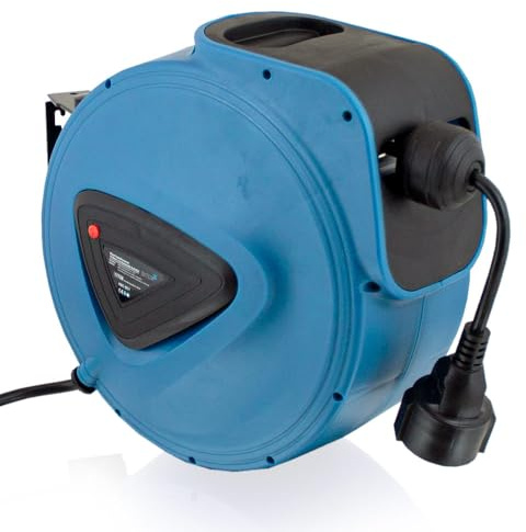 BITUXX® Kabeltrommel Kabelrolle Strom Stromkabel Verlängerungskabel Steckdose Automatik Kabelaufroller Cable Reel mit Stopfunktion für Wandmontage (20m / 20 Meter)
