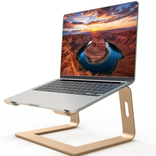 Orionstar Support Ordinateur Portable, Support PC Portable Bureau Ergonomique, Support Macbook Pro Air, Rehausseur Ordinateur Portable Ventilé pour Dell Apple Laptops Tablettes 10-15,6 (Doré)