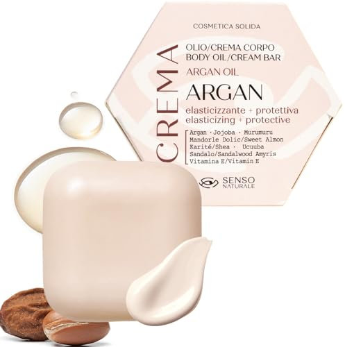 Senso Naturale Olio Corpo Solido, Crema Corpo Idratante con Olio d'Argan e Jojoba, Burro di Karité e Vitamina E, 100% Naturale e Vegano
