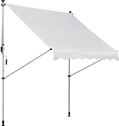 Outsunny Tenda da Sole 2x1.5m per Esterno a Rullo con Manovella, Telaio Telescopico e Angolazione Regolabile, Bianco