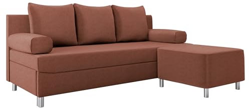 Mirjan24 Schlafsofa Dover, Sofa mit Bettkasten und Schlaffunktion, Bettsofa, Farbauswahl, Schlafcouch mit Chromfüße, Couchgarnitur, Polstersofa (Kronos 29, mit Polsterhocker)