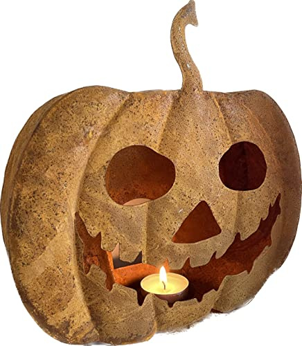 khevga Herbst-Deko: Rost Windlicht Kürbis groß Metall Halloween