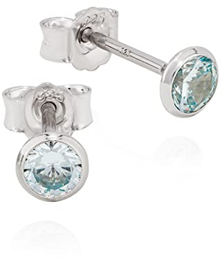 NKlaus 11212 - Pendientes de cáliz de plata 925 con protección contra el deslustre, 4 mm, circonio azul claro, Plata, Circonia cúbica
