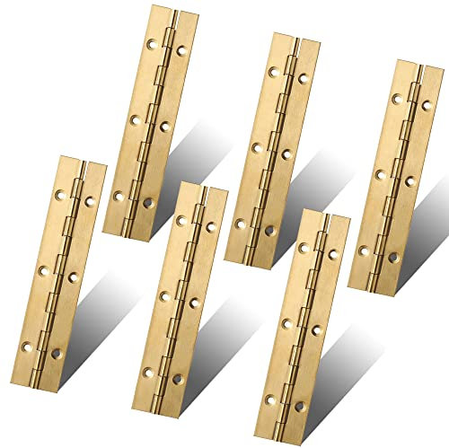 FVSEC Heavy Duty Stainless Steel Gold Piano Hinges, 6 Pcs Continuous Hinge with Holes, 0.04 Thick, 1.2'' Open Width for Furniture Cabinet Doors