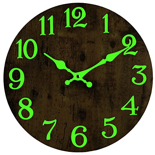 DIYZON Leuchtende Wanduhr, Leise Nicht Tickend 30 cm Nachtlicht Wanduhren Batteriebetrieben, Landhausstil Holz Beleuchtete Wanduhr Dekorativ für Küche, Zuhause, Schlafzimmer, Büro