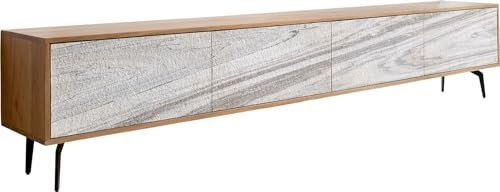 DELIFE TV-Board Kleo Akazie Natur 220 cm 4 Türen Winkelfuß Metall Schwarz Lowboard