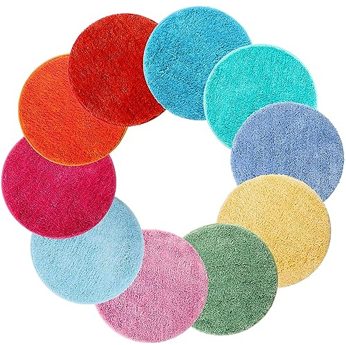 Nuanchu 10 Pieces Kids Carpet Circles Seats 18 Inches Rainbow Round Floor Mats Colorful Warm Soft Cushion for Classroom School Group Activity Story Time Spot Marker Play Areas