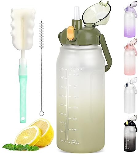 GXCROR Gourde Grande Bouteille d'eau de 2L Avec Marqueur de Temps et Paille - Restez Hydraté Avec Notre Grande Bouteille d'eau
