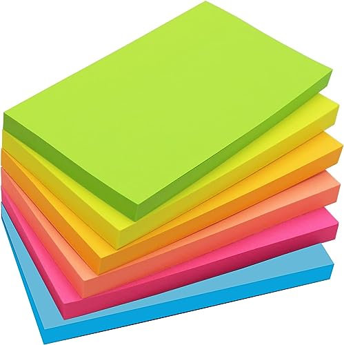 480 feuilles de notes autocollantes de 7,6 x 12,7 cm, 76 x 127 mm, 6 couleurs brillantes, blocs autocollants, 80 feuilles par bloc pour rappel, liste de contrôle ou liste de choses à faire
