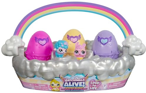 Hatchimals Alive Frühlingskörbchen - mit 3 selbstschlüpfenden Eiern und insgesamt 6 Tierchen für fantasievollen Spielspaß, Ostergeschenk für Kinder ab 3 Jahren | Figurenstile variieren, 3 selbstschlüpfende Wasser-Enthüllungseier, fantasievolles Geschichtenerzählspiel