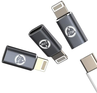 27W Adaptador Cargador Rápido (3 pack) USB C Macho a Lightning Macho Type C Jack Cable Cargador Rápido Conector Set Cable de Carga para iPhone Fuente de Alimentación Accesorios para Apple 14 13 12 Pro
