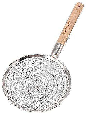 Tyenaza Cuchara Ranurada para Espumadera, Cuchara Coladora De Malla Fina, Cuchara Coladora De Acero Inoxidable 304, Colador De Malla con Mango De Madera para Cocinar Y Freír(28CM)