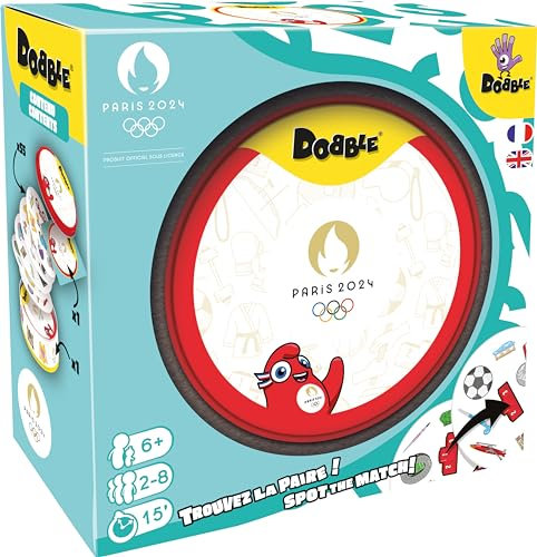 Asmodee - Dobble: Olympische Spiele Paris 2024 – Gesellschaftsspiele – Kartenspiele – Stimmungsspiele ab 6 Jahren – 2 bis 8 Spieler - Französische Sprache