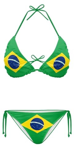 Suhoaziia Costume da bagno a triangolo in due pezzi per le donne Halter Spaghetti Strap Costumi da bagno Tie Perizoma laterale Bikini Set, Bandiera del Brasile, M