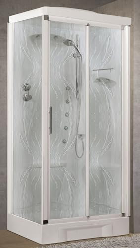 Novellini New Holiday 2P+F Hydromassage mit Verdeck Kopfbrause 100 x 70 cm Duschkabine Multifunktions-Öffnung Schiebeöffnung rechts Thermostatmischer Glas Aqua Profil Weiß Höhe 217,5 cm