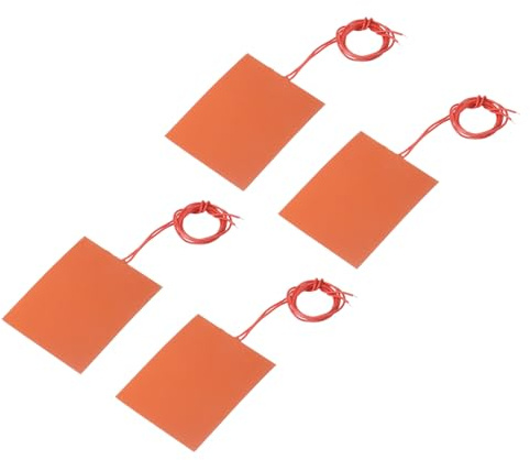 sourcing map Packung mit 4 Stück Silikon-Heizmatte 12V 25W Heizfolie | Flexible Heizplatte, 100mmx80mm, für konstante Temperatur, Heizmatte