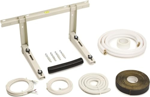 Idoneo Linea Kältemittelleitung 1/4 und 1/2 Zoll + Montage Set + Wandhalterung | Kupferleitungen Isoliert Kupferrohr für 18000 BTU | Montage-Kit Satz mit Wandkonsole | Doppelrohr | Kit (2,5m lang)