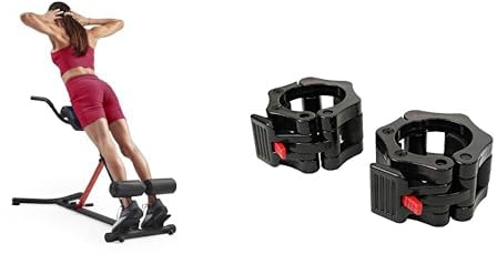Sunny Health and Fitness Unisex's Station Hyperextension Roman Chair with Dip Station + Locking Collar Clamps with Quick Release for Olympic Barbells for Pro Training