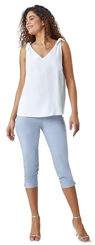 Roman Originals Cropped Trousers for Women UK Ladies Capri Leggings Summer Pants Short Crop Stretch 3/4 Length Three Quarter Pedal Pusher Clothes Elasticated Bengaline - Silver - Size 16