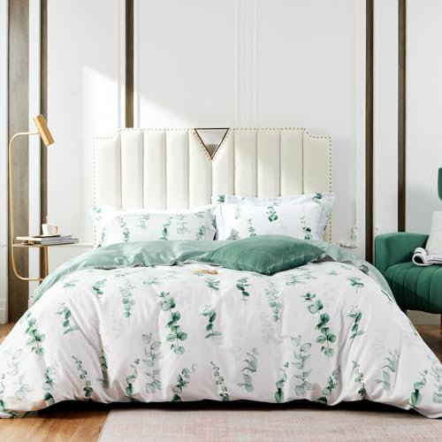 MILDLY Bettwäsche 135x200 4 Teilig Baumwolle Satin, 100% Langstapelige Baumwolle Pflanzenmuster Kühlende Bettwäsche-Sets, ÖkoTex Zertifiziert & für Allergiker Geeignet, Simon