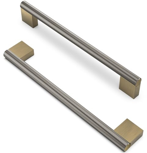 FURNIWARE 10 Stück Vintage Schrankgriffe, Gerändelte Möbelgriffe 192mm Lochabstand Shinny Antique Messing, Küchengriffe Schubladengriffe, Möbel Griffe für Küchenschränke Schränke Schubladengriffe