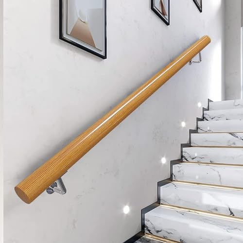 Wooden Handrail for Stairs, 1m/2m/3m Staircase Handrail Non-Slip Grab Bar Railing, Wall Mount Stair Banister Rail Support Kit, Safety Corridor Support Rods, Balustrade (Size : 2ft/60cm)