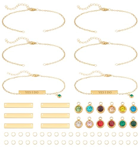 UNICRAFTALE 8 Set Armbandherstellungsset Edelstahl Rohling Rechteckiges Gliederarmband Mit Geburtssteinanhängern Und 40 Biegeringen Armreifen Armbandrohlinge Zur DIY Armbandherstellung Für Frauen