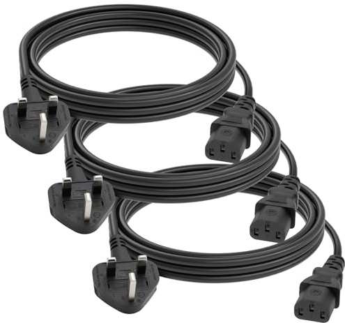 FIRMERST 3 Pack 3 Metre 3 Pin UK Power Cable for Computer IEC320 C13 to BS 1363,Black