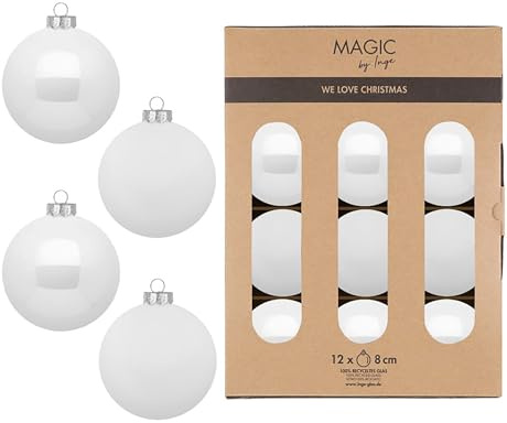 Weihnachtskugeln Glas 8cm 12 Stück - matt & glänzend - Christbaumkugeln Weihnachtsbaumkugeln für Weihnachten - Christbaumschmuck & Weihnachtsbaumschmuck - Pure White