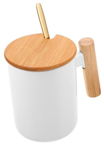 CIYODO Keramiktasse Mit Holzdeckel Und Henkel Stilvolle Kaffeetasse Mit Löffel Keramik Teetasse